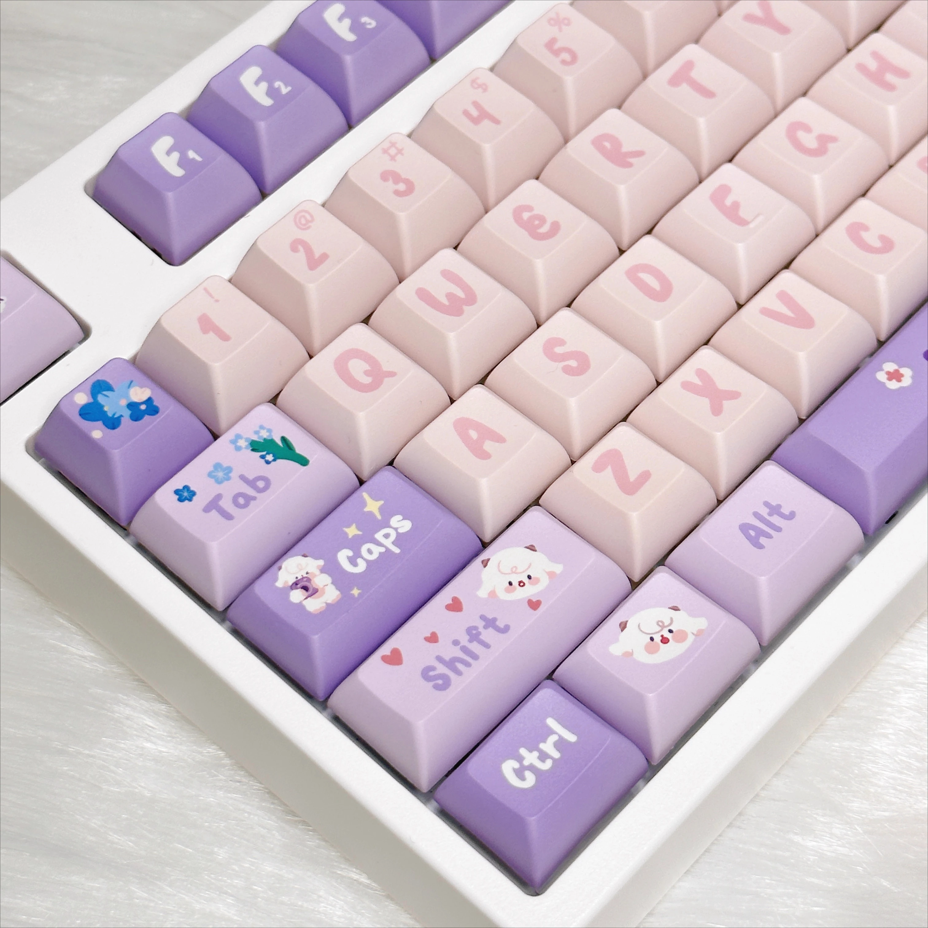 

Spring baa kca five-sided hot sublimation 139-key pbt pink purple lamb keycap, baa baa rabbit teeth