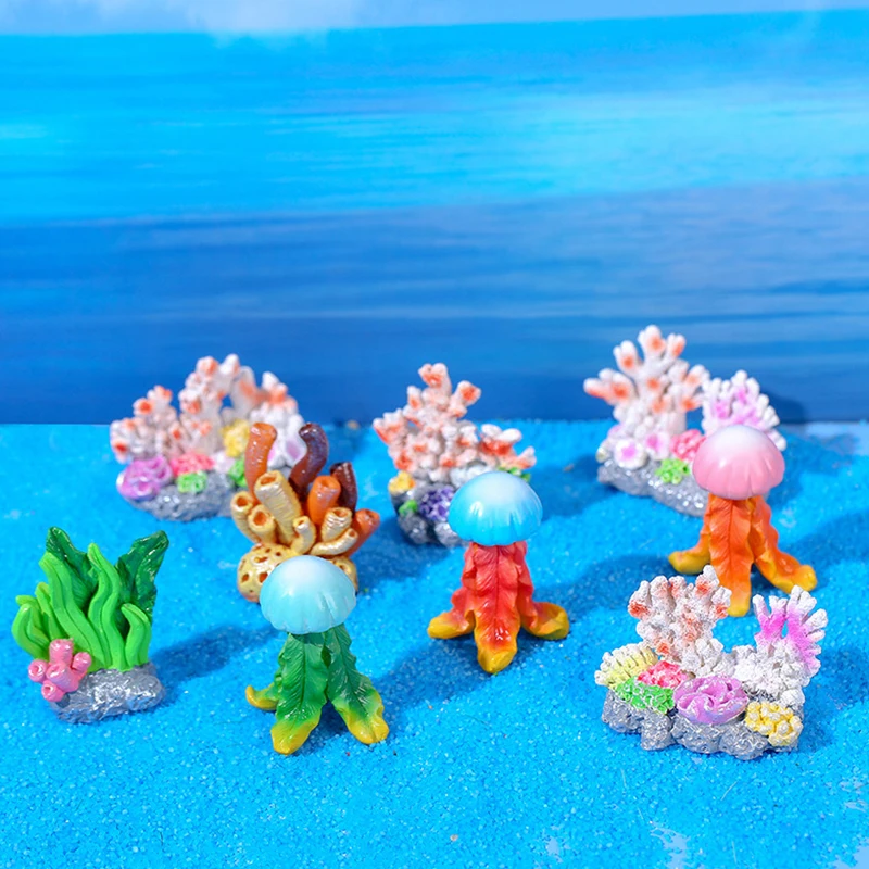 Mini Resin Fish Tank Accessories Cute Colorful Aquarium Plants Decoration Resin Reef Rock Artificial Coral Desktop Adornment