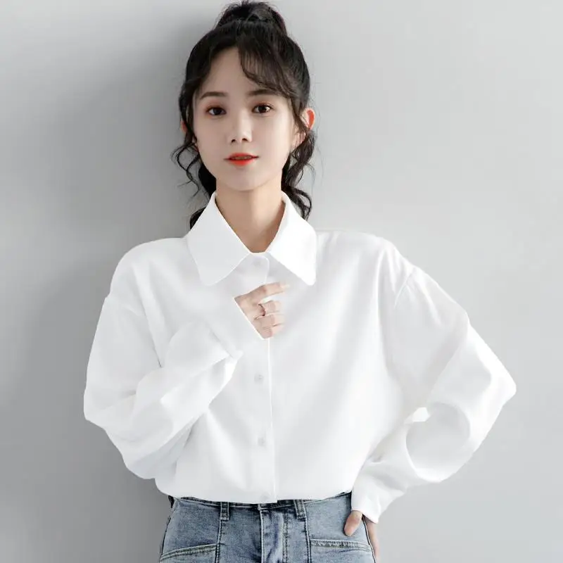 

Long Sleeve Shirts Womens Satin Ruffled Button Down Blouses Lantern Sleeves Polka Dot Slim Fit Minimalist Preppy Feminine French