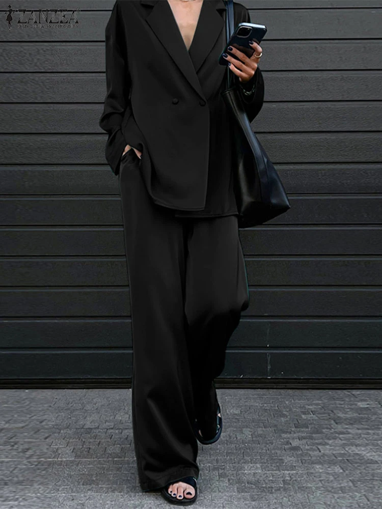 ZANZEA Fashion Women Loose Pants Sets 2025 Long Sleeve Shirts Wide Leg Pants Oversized Office Lady Outfits Tracksuit Streetwears