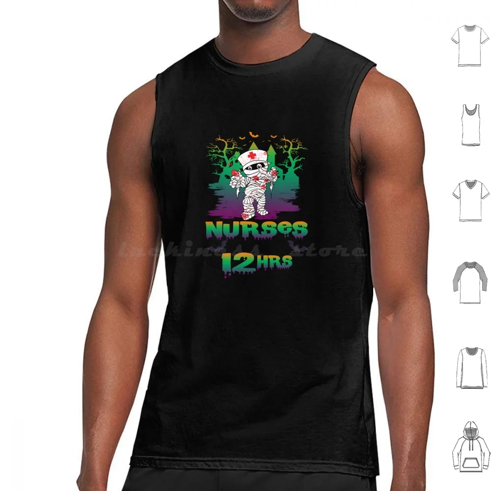 Nurses Do It For 12hrs Straight Halloween 2023 Tank Tops Vest Sleeveless Pumpkin Ghost Zombie Monster Vampire Skull