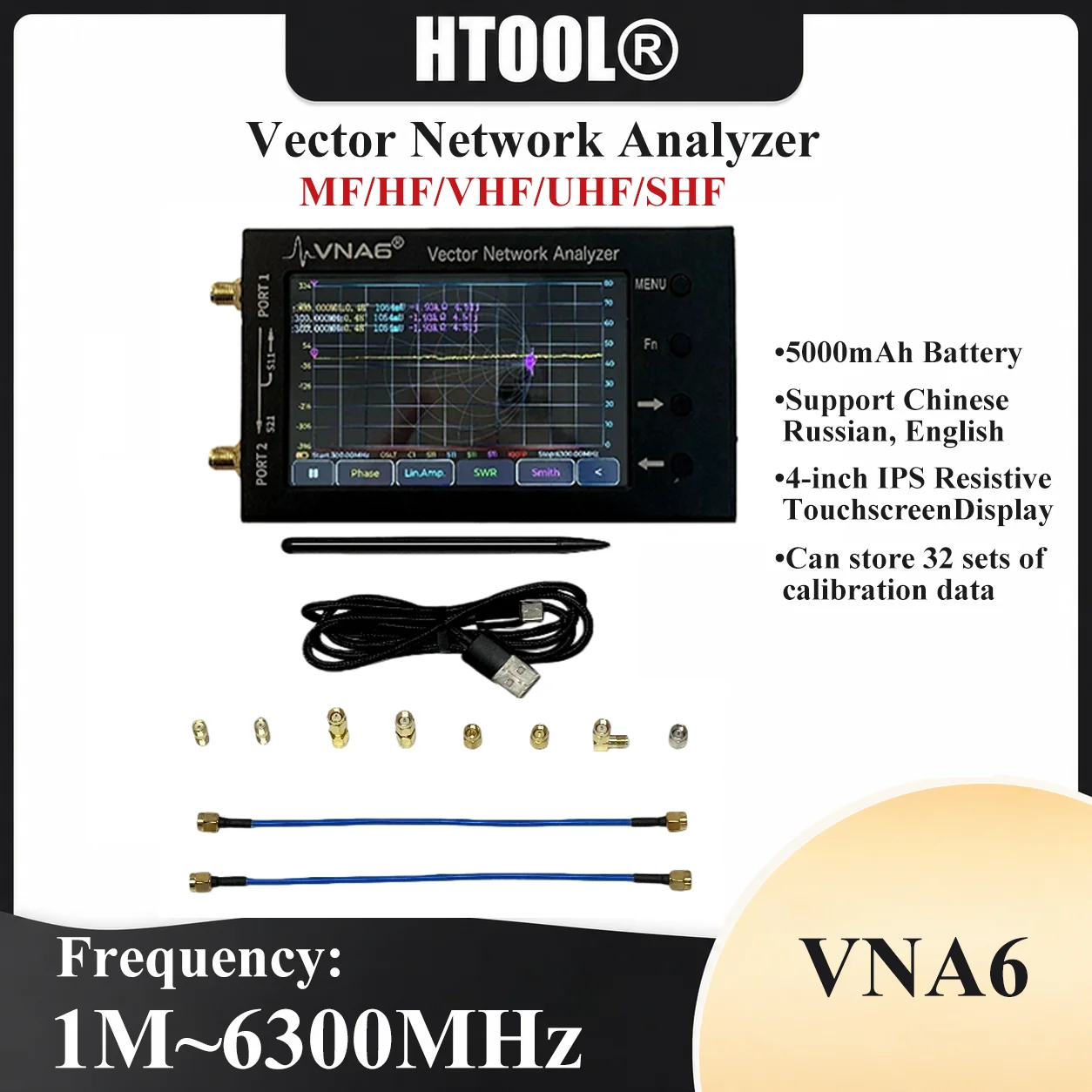 Spectrum Analyzer VNA6 Portable Vector Network Analyzer 100Mhz–12Ghz 2-in-1 Signal Generator Tiny MF/HF/VHF/UHF/SHF