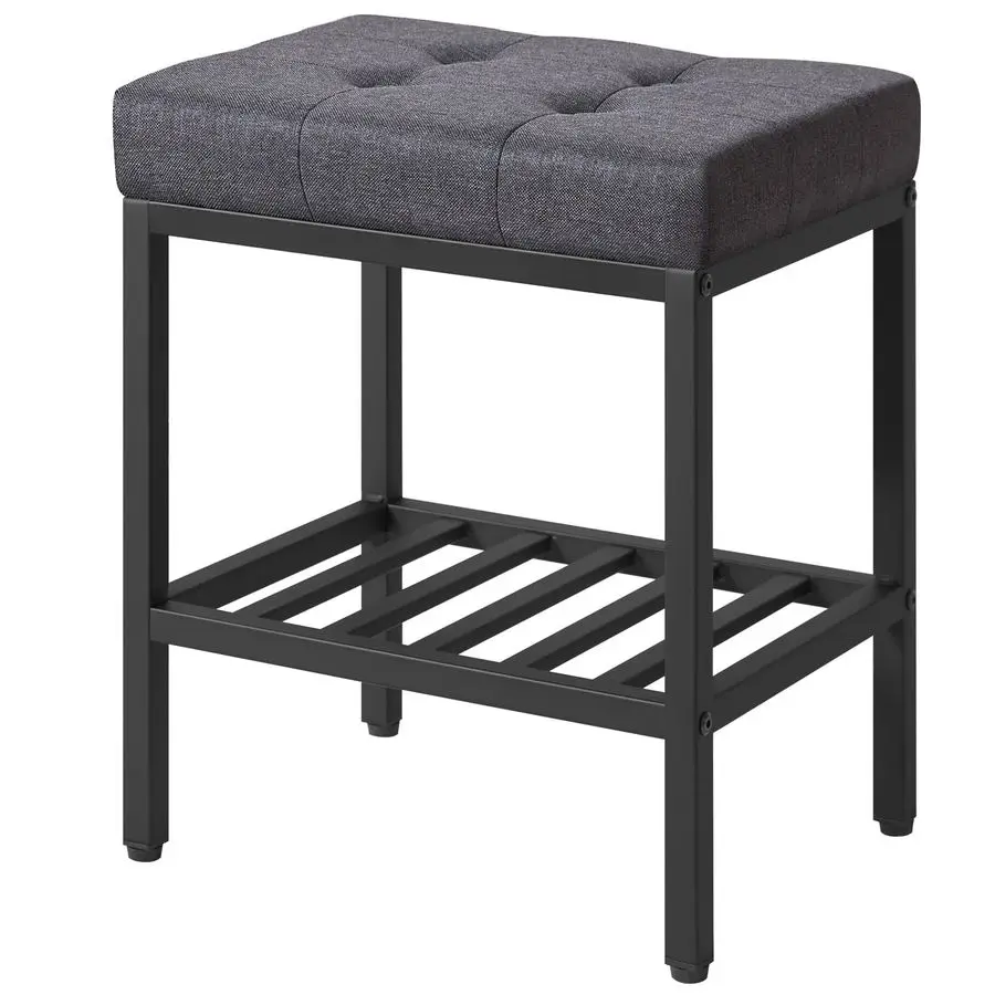 

Rectangular Makeup Stool with Adjustable Feet and Storage Space, Footrest Chair, Linen Seat Vanity Stool, MultiUse as Small Side