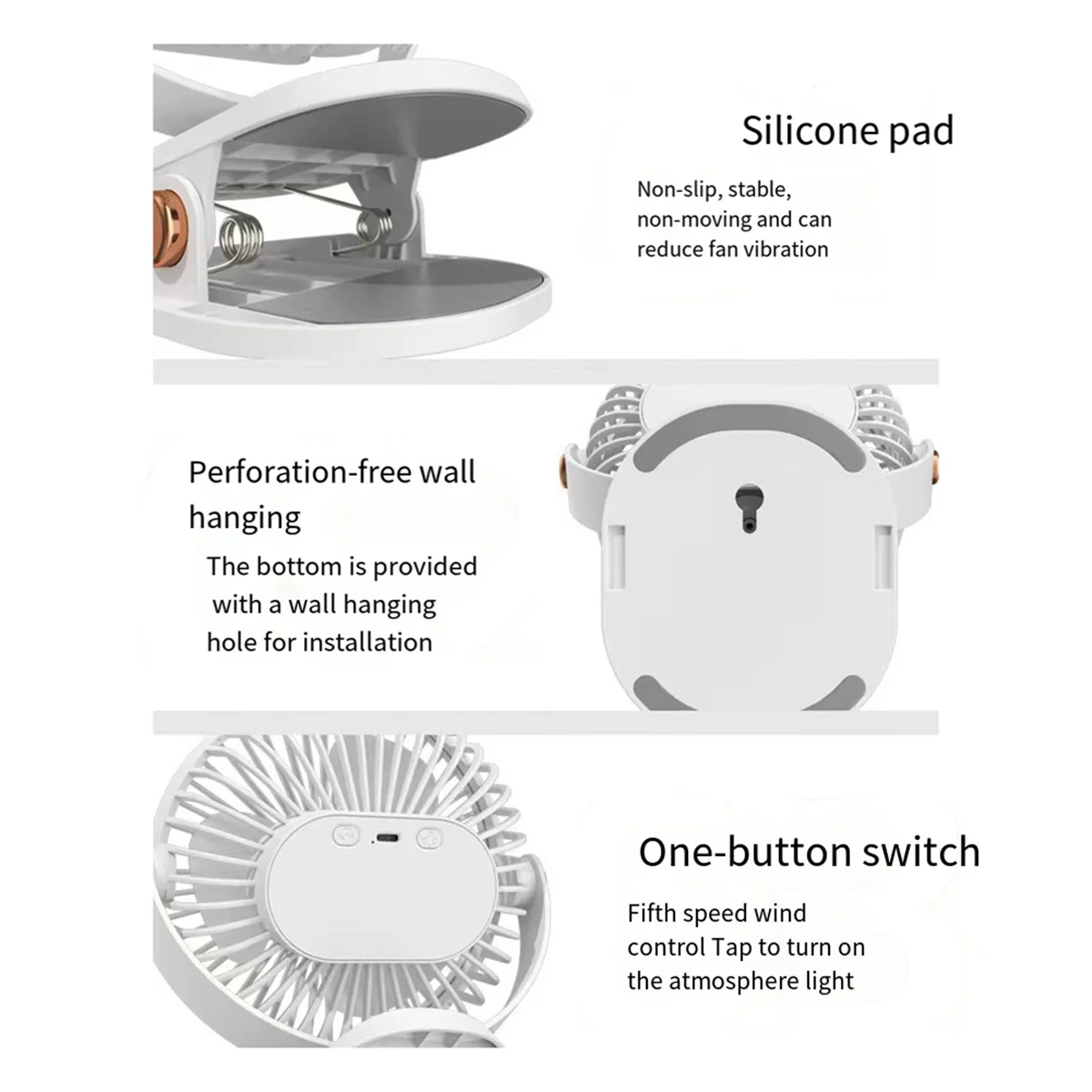 6 polegadas clipe ventilador plug-in usb recarregável forte energia eólica mini mudo portátil desktop ventilador de escritório, branco