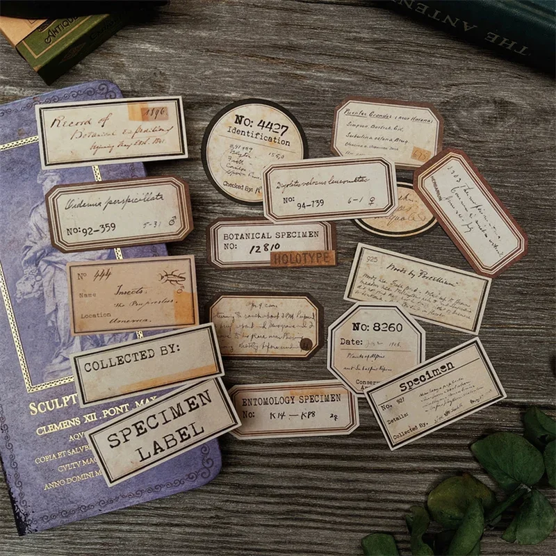 16 Pcs Tim Holtz Style Yellowed Vintage Label Stickers Junk Journal Ephemera Collage Aesthetic Stickers Scrapbooking Material