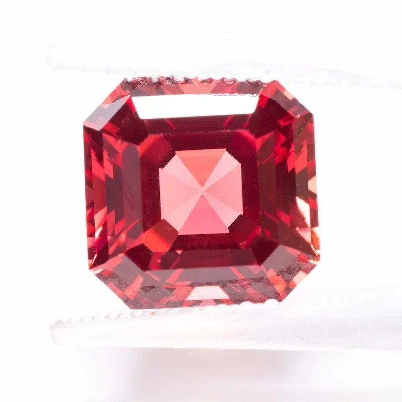 Ciondoli a forma di asscher di colore rosso tramonto con zaffiro coltivato in laboratorio per la creazione di gioielli Gioielli coordinati fai-da-te con certificazione