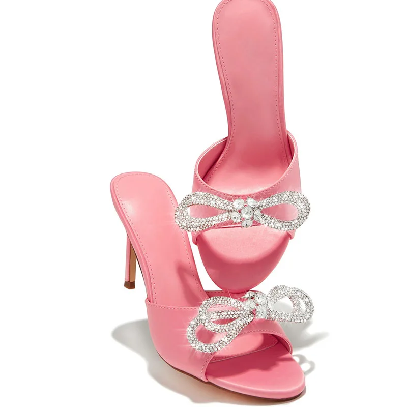 

New Women Peep Toe Round Toe High Heeled Shoes for Woman's Rhinestone Butterfly-Knot Thin Heels Pumps Sexy Lady Wedding Sandals