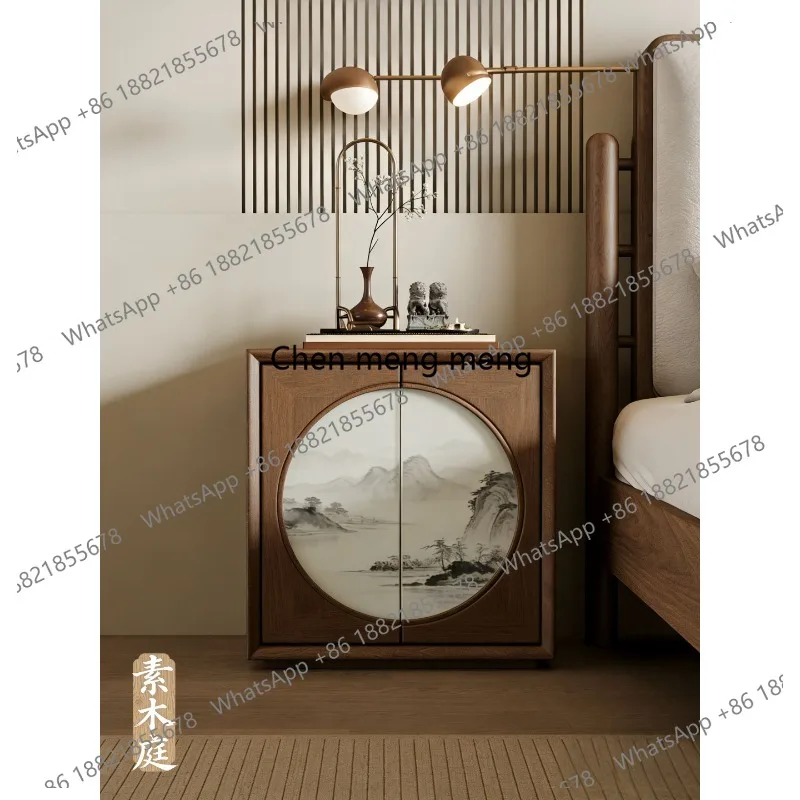 

New Chinese style North American black walnut bedside zen locker bedroom solid wood double door storage cabinet