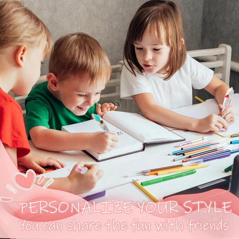 ปากกาตกแต่งแบบกดลายการ์ตูนแบบทำมือปากกาเทปแบบพกพาปากกาเทปสำหรับตกแต่งไดอารี่รูปสัตว์น่ารักทนทาน B-6PCS