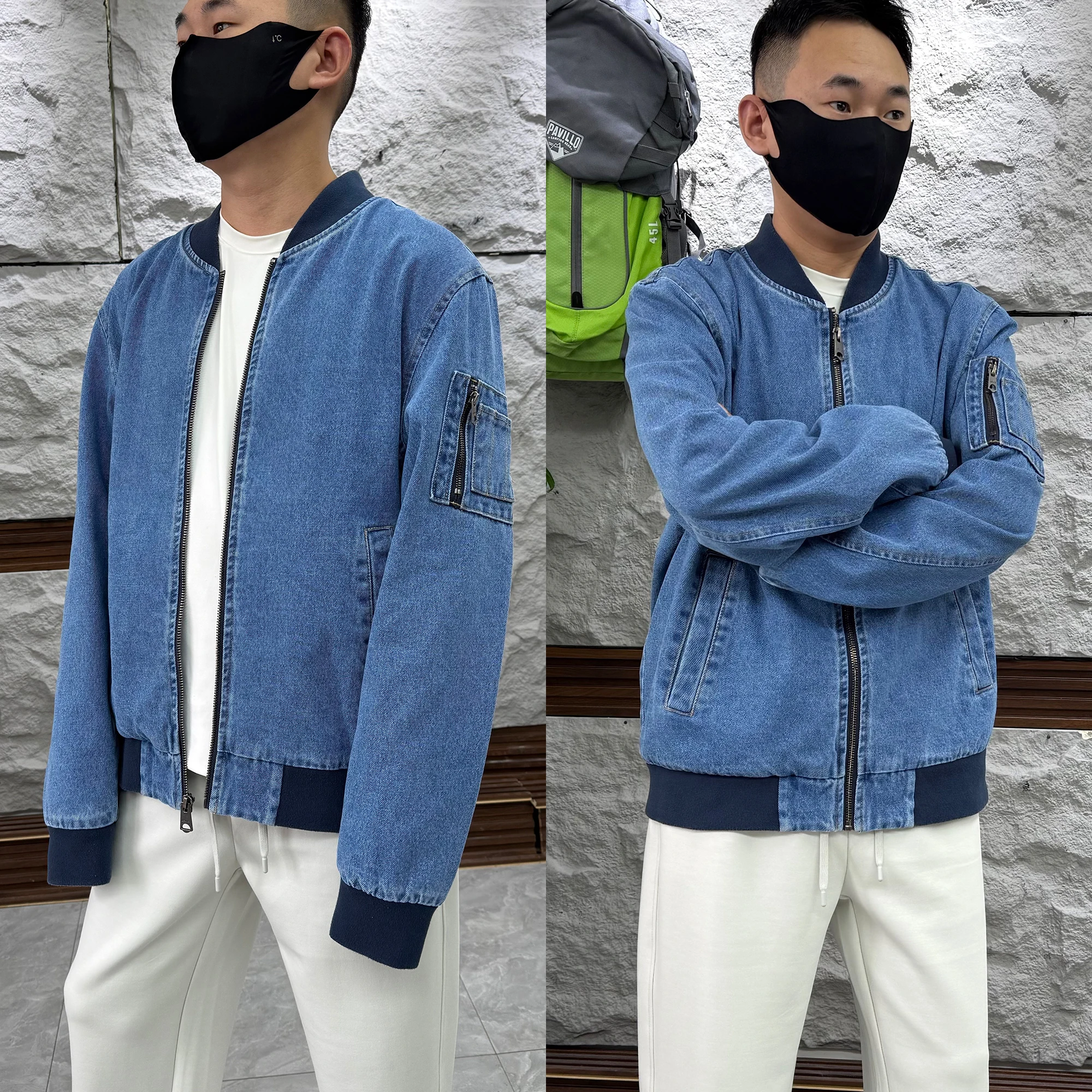 Washed Cotton Baseball Collar Denim Jacket Men's Casual All-Match Autumn Winter Outerwear Fashion Urban Style Thickened