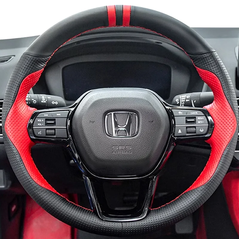 

Braid Red Stitch Non-slip Leather Car Steering Wheel Cover for Honda Civic 11 XI Accord 2021-2023