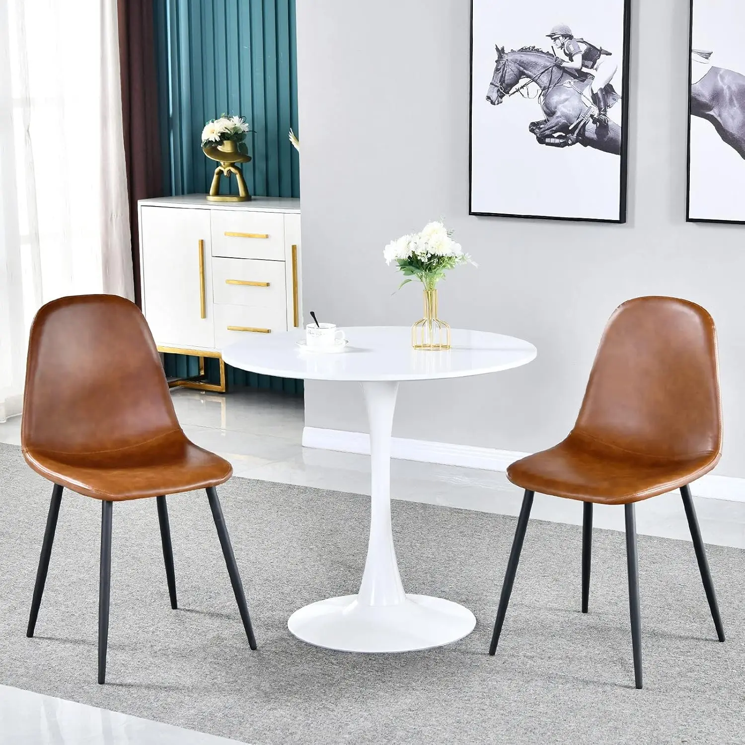 Dining Table Modern Kitchen Table 32" with Pedestal Base in Tulip Design, Mid-Century Leisure Table for 2 to 4 Person
