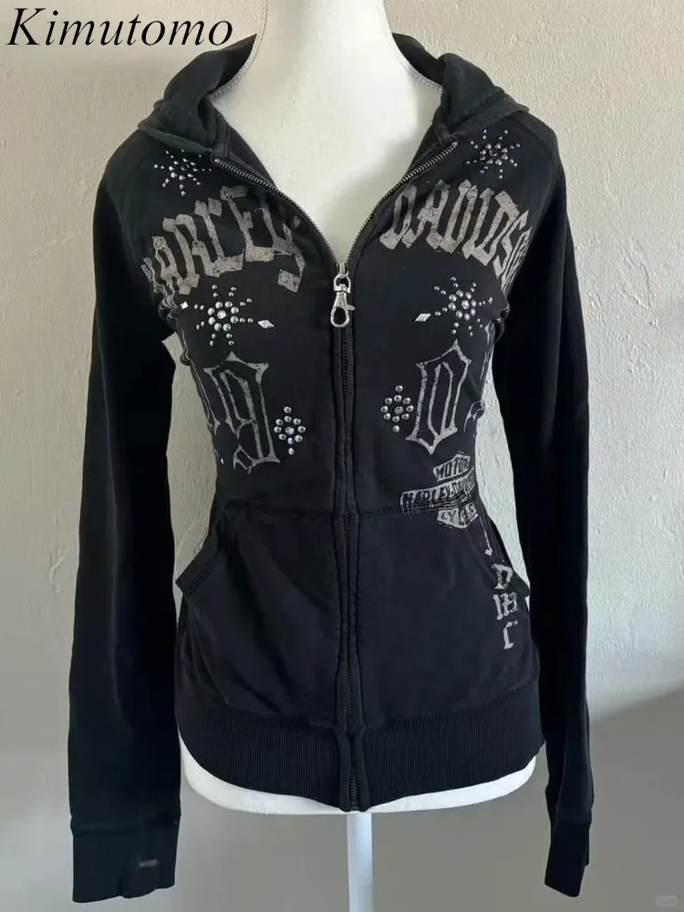 

Kimutomo толстовки женские готический гранж панк стиль граффити осень зима принт Y2k эстетический свитшот женские винтажные куртки
