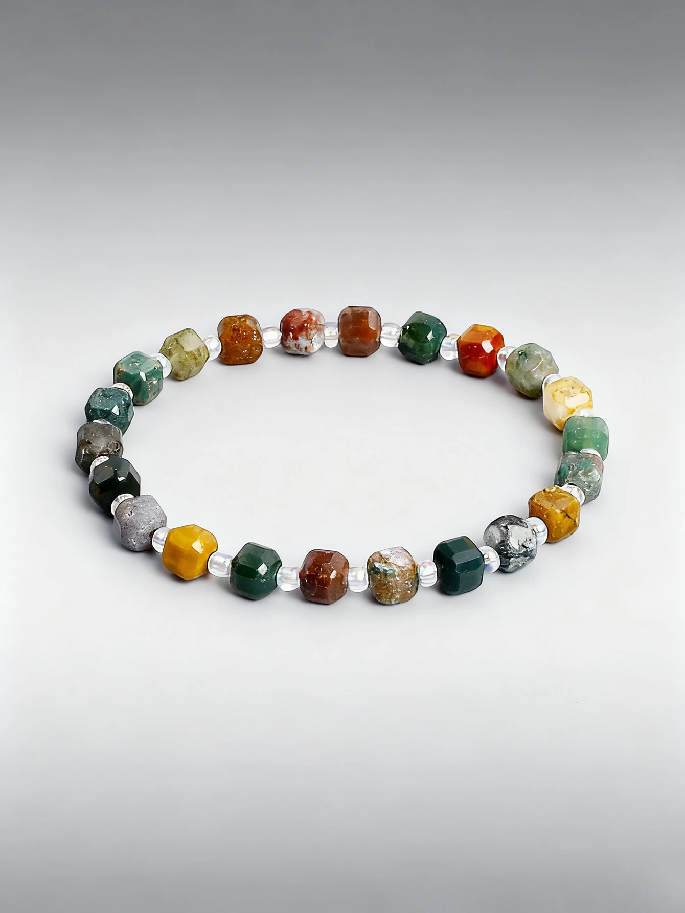 Natural Stone Bead Bracelet 6mm Faceted Indian Agate Beaded Bracelet Friendship Gifts Valentine Day Present Reiki Charm Jewelry