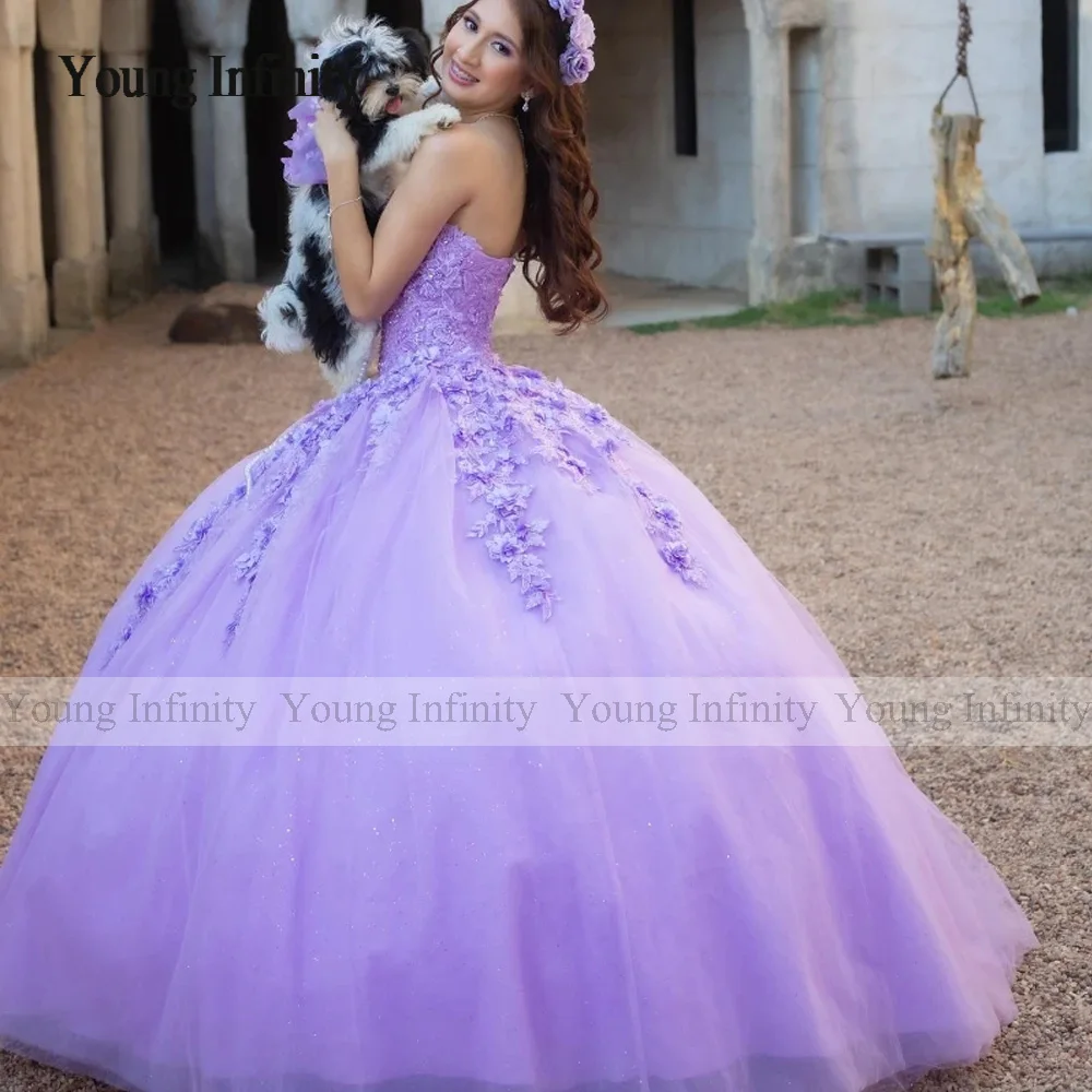 Vestido De quinceañera brillante, corsé con hombros descubiertos, apliques De cuentas De cristal, encaje, 15 Años, Young Infinity Lavender