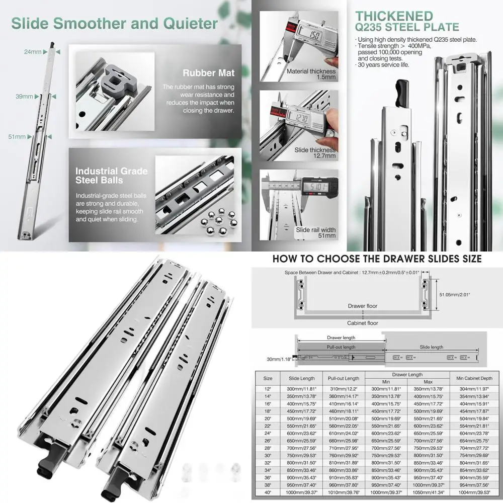 

Высокопрочные направляющие с полным выдвижением на 28 дюймов и шарикоподшипниками, грузоподъемность 150 фунтов, для инструментальных ящиков автодомов