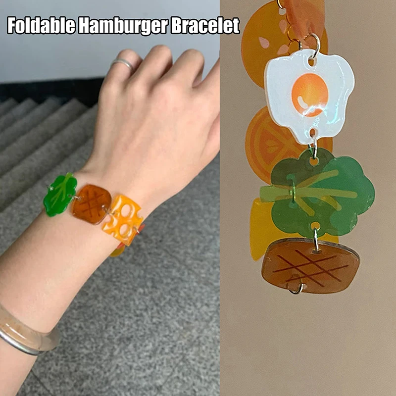 Creative Foldable Acrylic Hamburger Bracelet Fashion Exquisite Stackable Wrist Chain For Girls Cute Wrist Jewelry Accessories