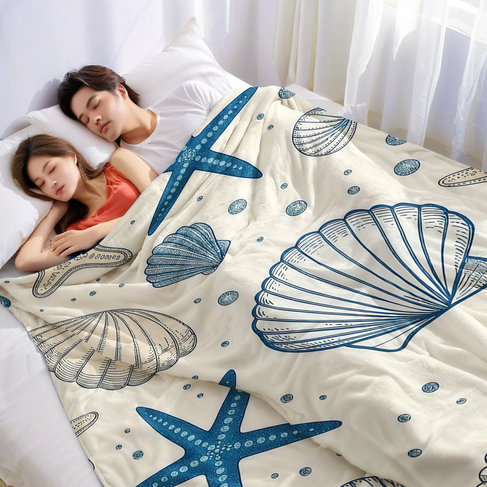 Seashell Ultra Soft Sherpa Fleece Blanket Fluffy Warm Halloween Cozy Throw for Sofa Couch Bedroom Gift All season