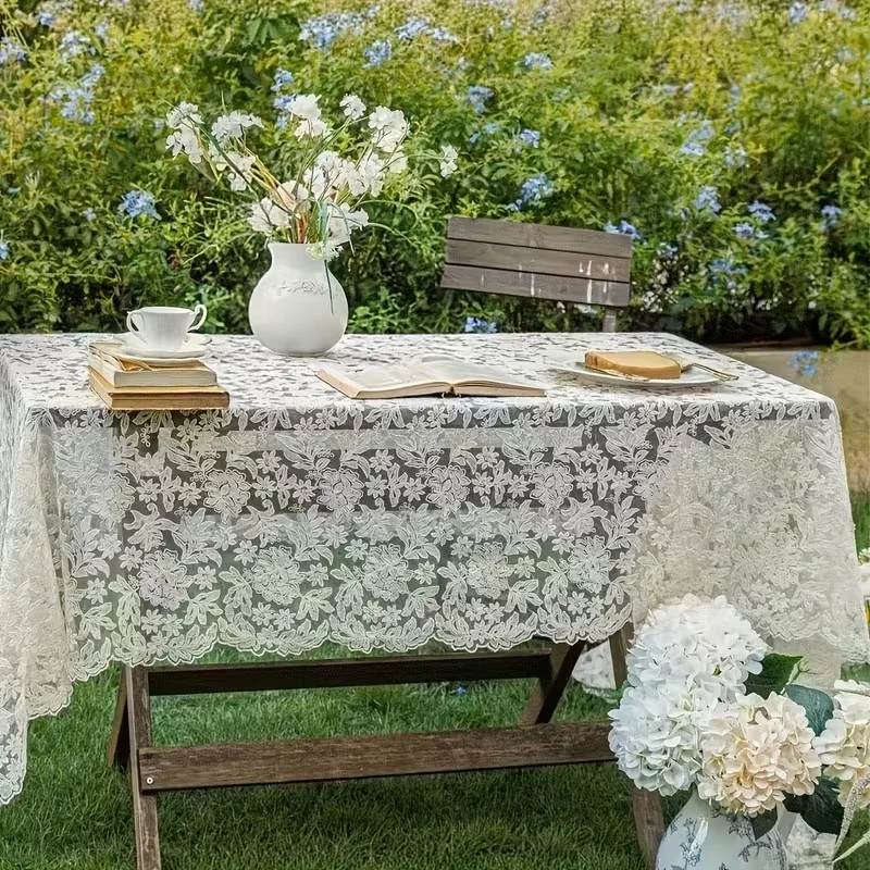 French Embroidery Lace Tablecloth,Vintage Rectangular Table Cover for Kitchen,Dining Room,Party,Wedding,Picnic,Home Decoration