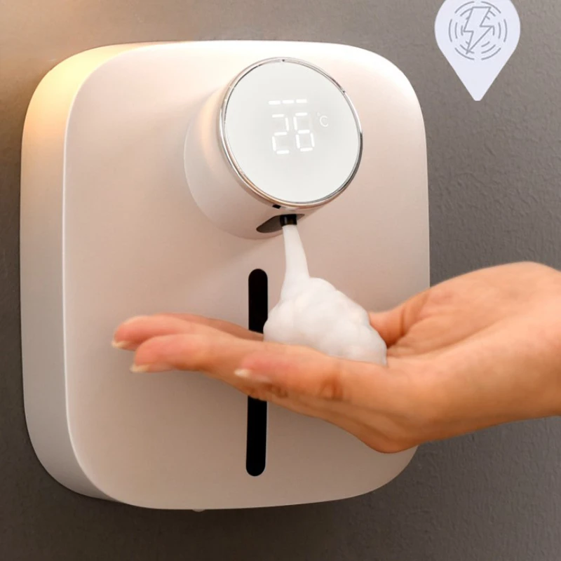 Wall-mounted Rechargeable Soap Dispenser with Temperature Display, Automatic Foam Hand Sanitizer Machine