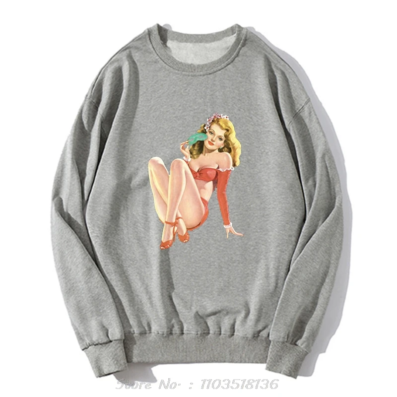 Latest Men's Hoodie Pin Up Girl Print Sweatshirt Cotton Streetwear Clothing Vintage Black Pullover Fashion Custom Male Oversized