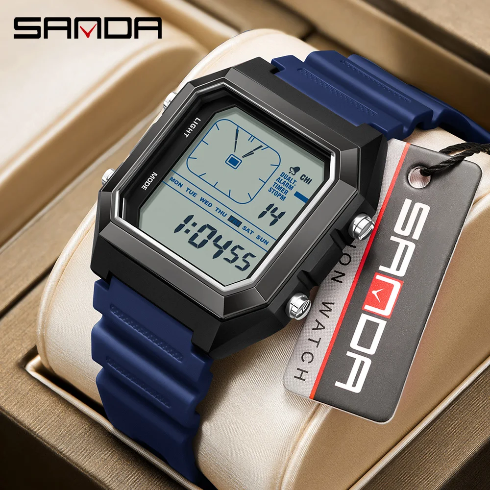 SANDA 6307 New Men's LED Electronic Watch Waterproof Sports Alarm Clock Multi Functional Student Fashion Electronic Watch Gift