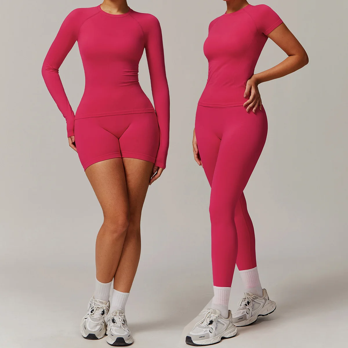 

2PCS Seamless Yoga Set Women Workout Sportswear Gym Clothing Fitness Long Sleeve Crop Top Leggings Short sleeve Sports Short