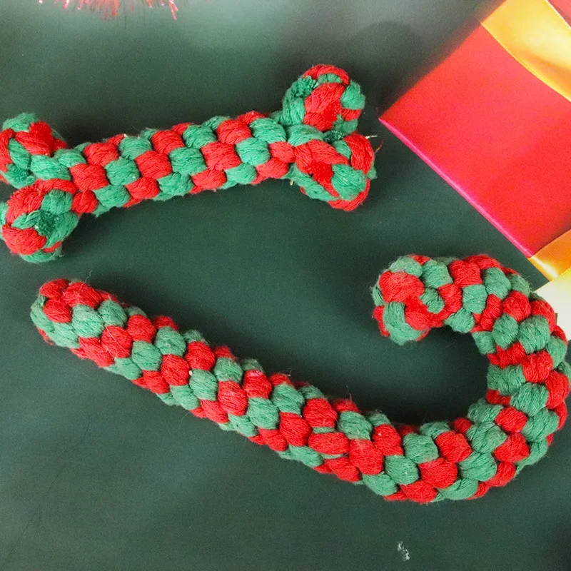 Christmas Dog Toys Braided Cotton Rope Candy Bones Pet Toy for Small Large Dog Bite Resistant Molar Teeth Cleaning Dog Chew Toys