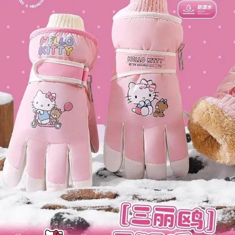 

Sanrio Hello Kitty anime cartoon innovative ski gloves winter warm cute girls cinnamon plush cold and snow cotton gloves gift