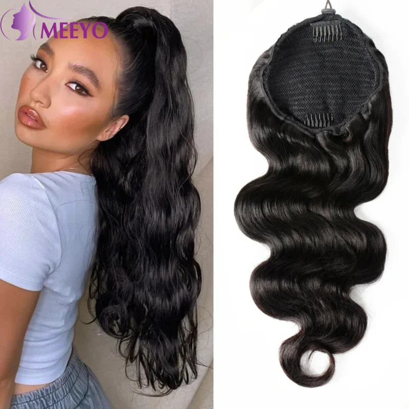 

Ponytail Human Hair Body Wave Drawstring Human Hair Ponytails Extensions 18 20 22 Inches Natural Black Wrap Around Clip In Hair