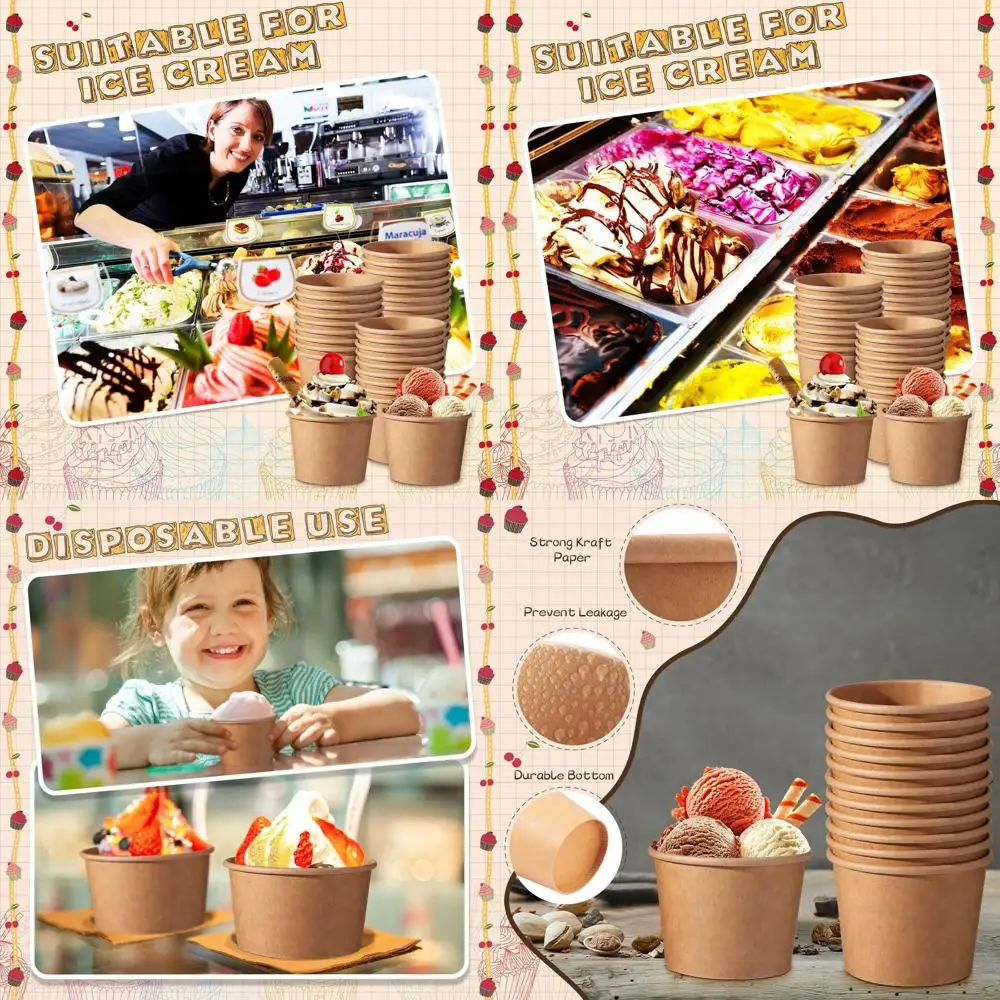 

Одноразовые чашки для мороженого из крафт-бумаги емкостью 5 унций — упаковка 400 штук для вечеринок, свадеб, дней рождения и закусок