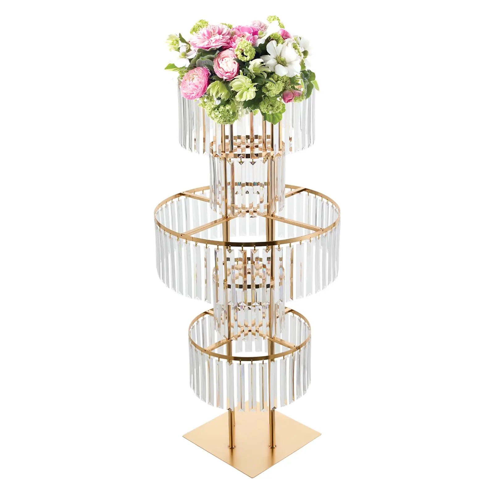 

43in Crystal Flower Stand, Wedding Gold Vases Centerpieces Crystal Flower Stand, 5 Tier Round Chandelier Pedestal Stand, Wedding