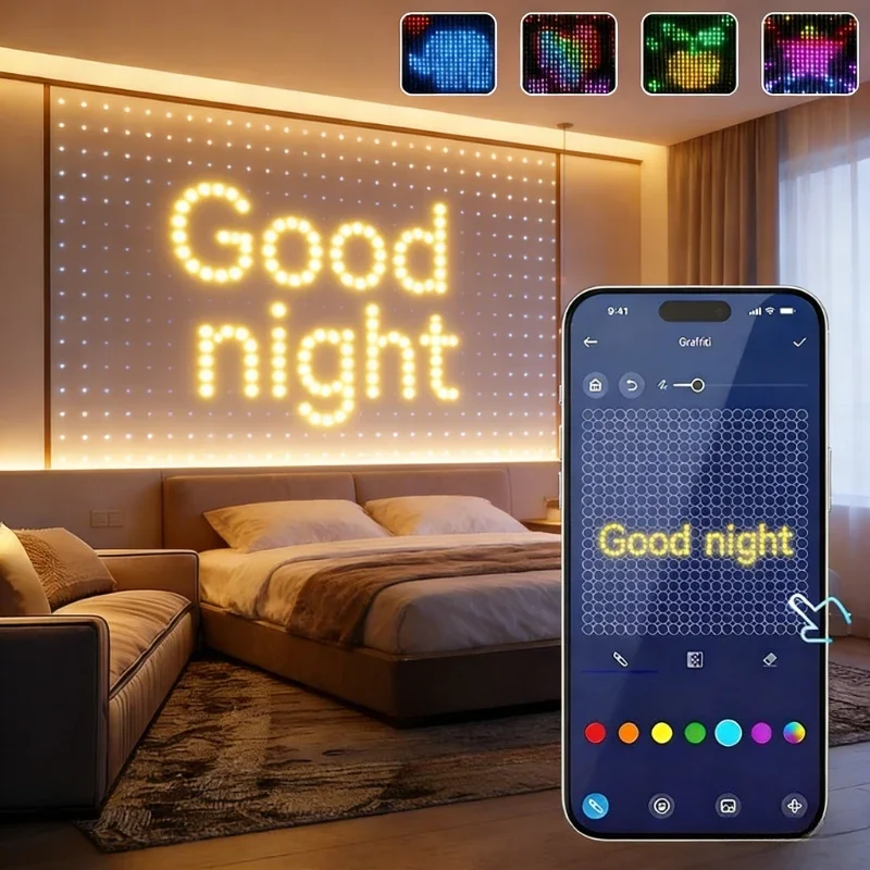DIY LED Curtain Style Light App Controlled String Lights USB Remote Mood Light for Bedroom Outdoor Wall Decorations Scene