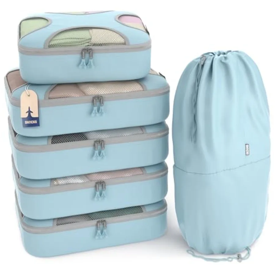 

Набор из 6 упаковочных сумок для путешествий - Компрессионные упаковочные мешки разных цветов - Органайзеры для багажа в поездках - Дорожные сумки