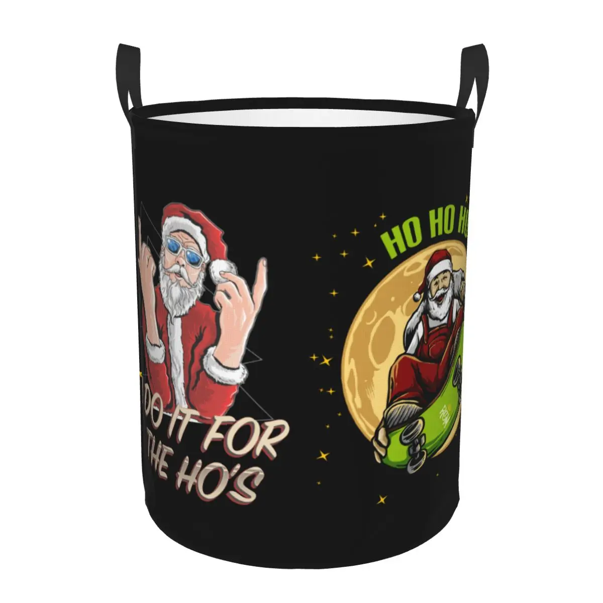 Merry Christmas Funny Santa Claus Laundry Basket Foldable Skateboarding Ho Ho Ho Toy Clothes Hamper Storage Bin for Kids Nursery