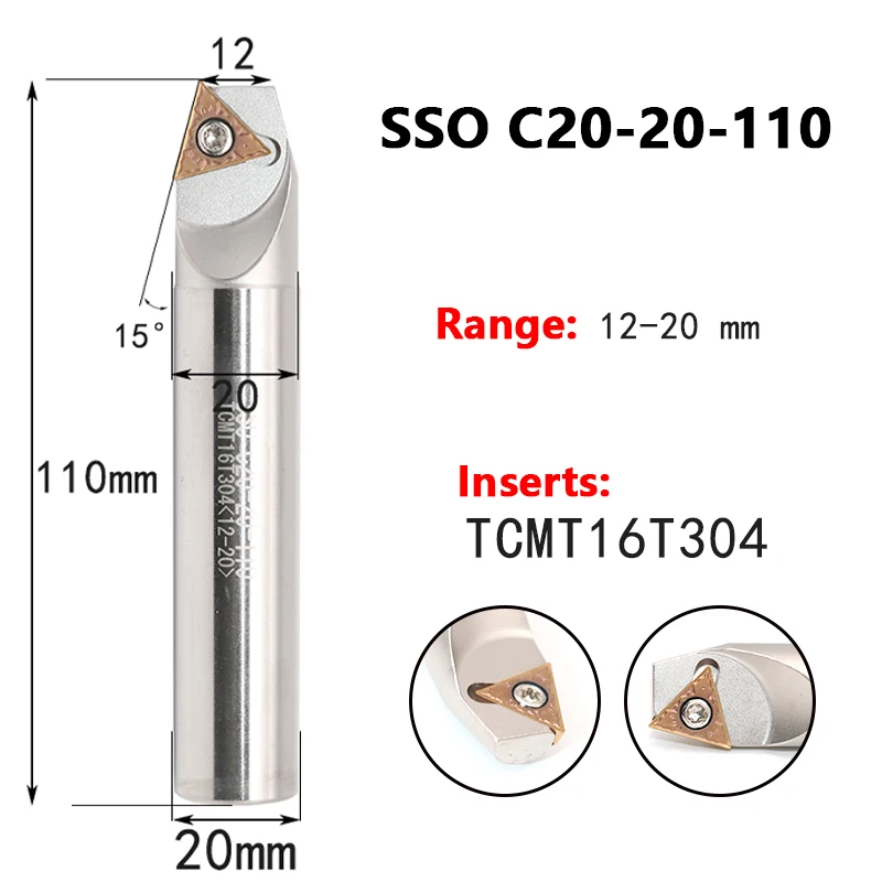 SSO เครื่องตัดไมล์15องศาเครื่องกลึงขนาดเส้นผ่าศูนย์กลาง16มม. 20มม. ที่ยึดเครื่องมือ CNC เครื่องมิลลิ่ง tcmt คาร์ไบด์แทรกเครื่องมือลบมุม