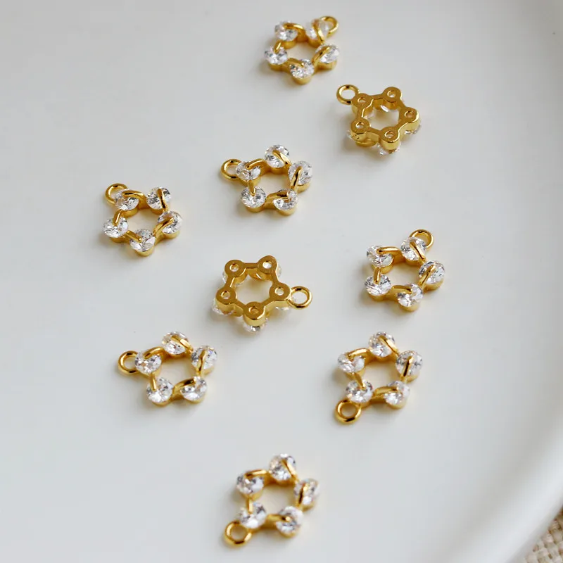 14K Gold Plated 5 CZ Wreath Pendant 9mm Charm DIY Bracelet Necklace Earring Jewelry Findings