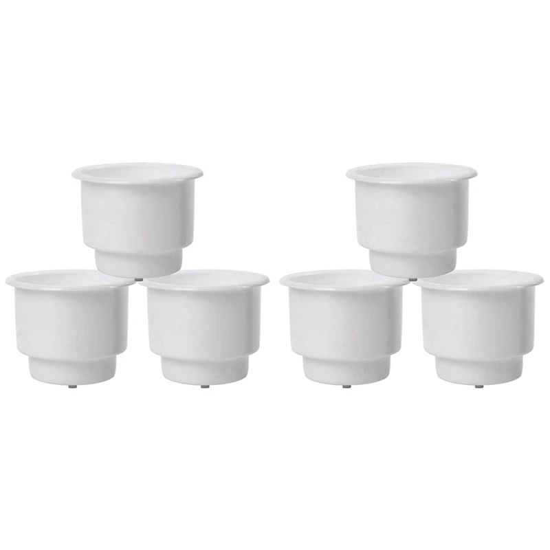 6Pcs Recessed Drop In Plastic Cup Drink Can Holder With Drain For Boat Car Marine Rv (White)