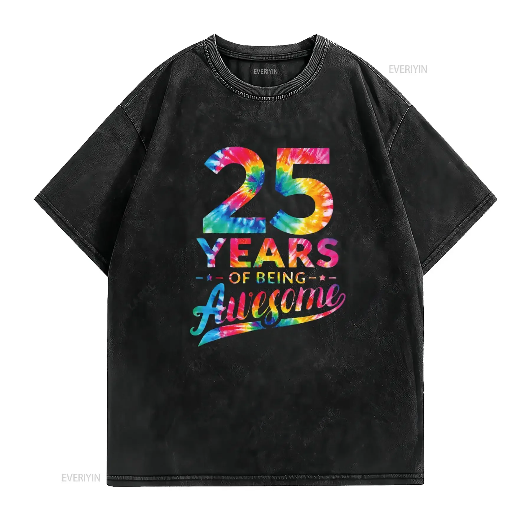 25Th Birthday 25 Years Old Tie Dye Awesome Women T Shirt Black X Large vintage Washed Stretched designer clothes Breathable
