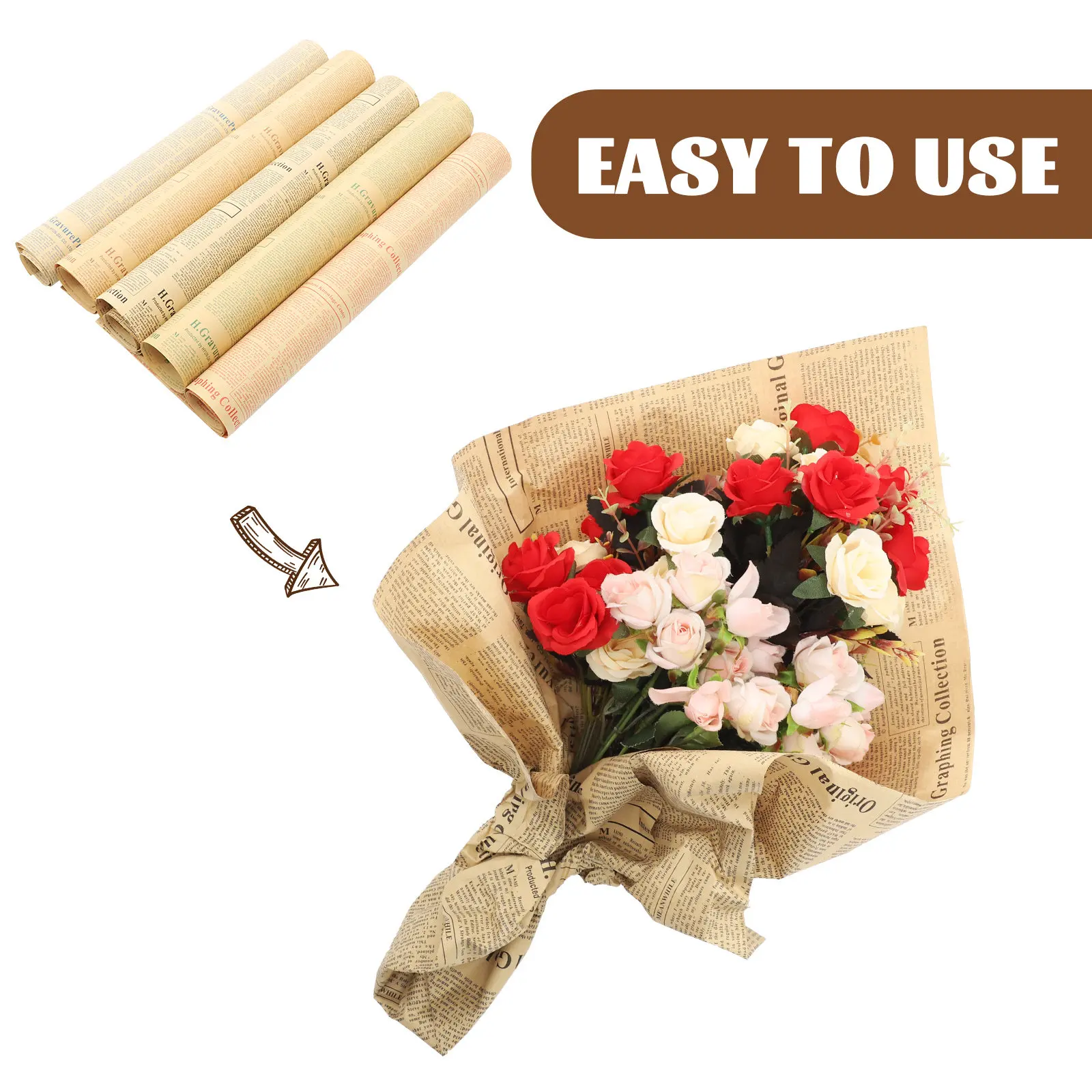 20Pcs Newspaper Pattern Kraft Wrapping Paper Vintage Style Gift Wrap Brown for Flower Bouquets Gift Packaging Flower Wrappers