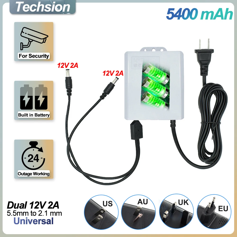 Outdoor Dual 12V 2A Output UPS Monitoring Power Outage Endurance Power Supply 5400 MAh Built-in Battery CCTV 24H Working System