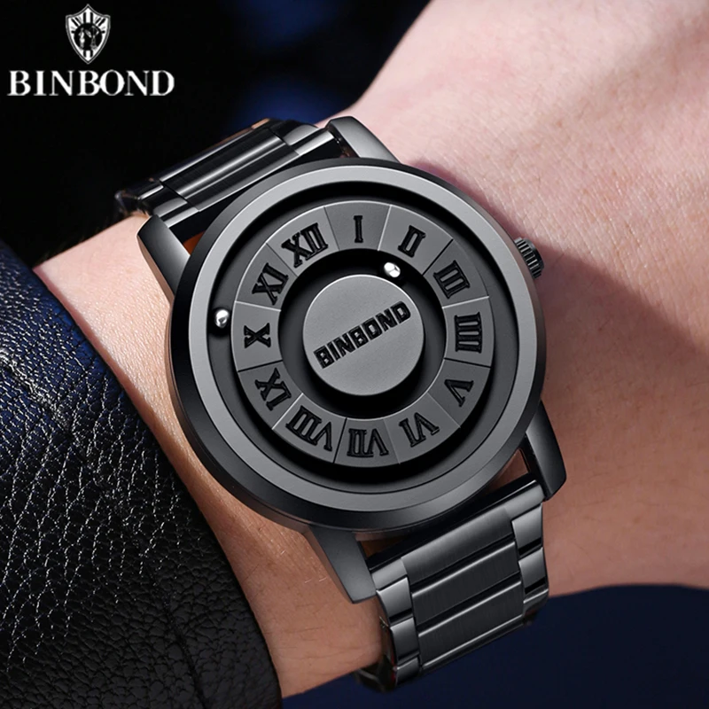 BINBOND-Montres à quartz étanches pour hommes, acier inoxydable évidé, qualité supérieure, luxe et magnétique