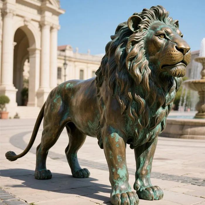 Large Outdoor Garden Life Size Bronze Lion Sculpture with Casting Offset Printing Antique Finish Realistic Entrance Decoration