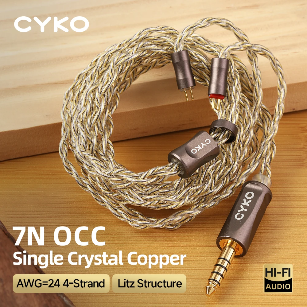 CYKO HiFi Iem Cable 7N OCC Update Earphone Cables 3.5mm 4.4mm MMCX 0.78 2pin Gold-plated Jack Headphones Wired 이어폰 케이블 イヤホンケーブル