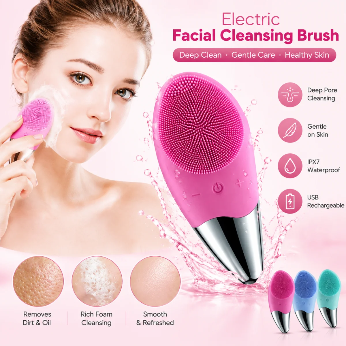 Escova elétrica para limpeza facial, limpador facial sônico, escova para limpeza facial, esfoliador de pele, massageador de pele, ferramentas para cui