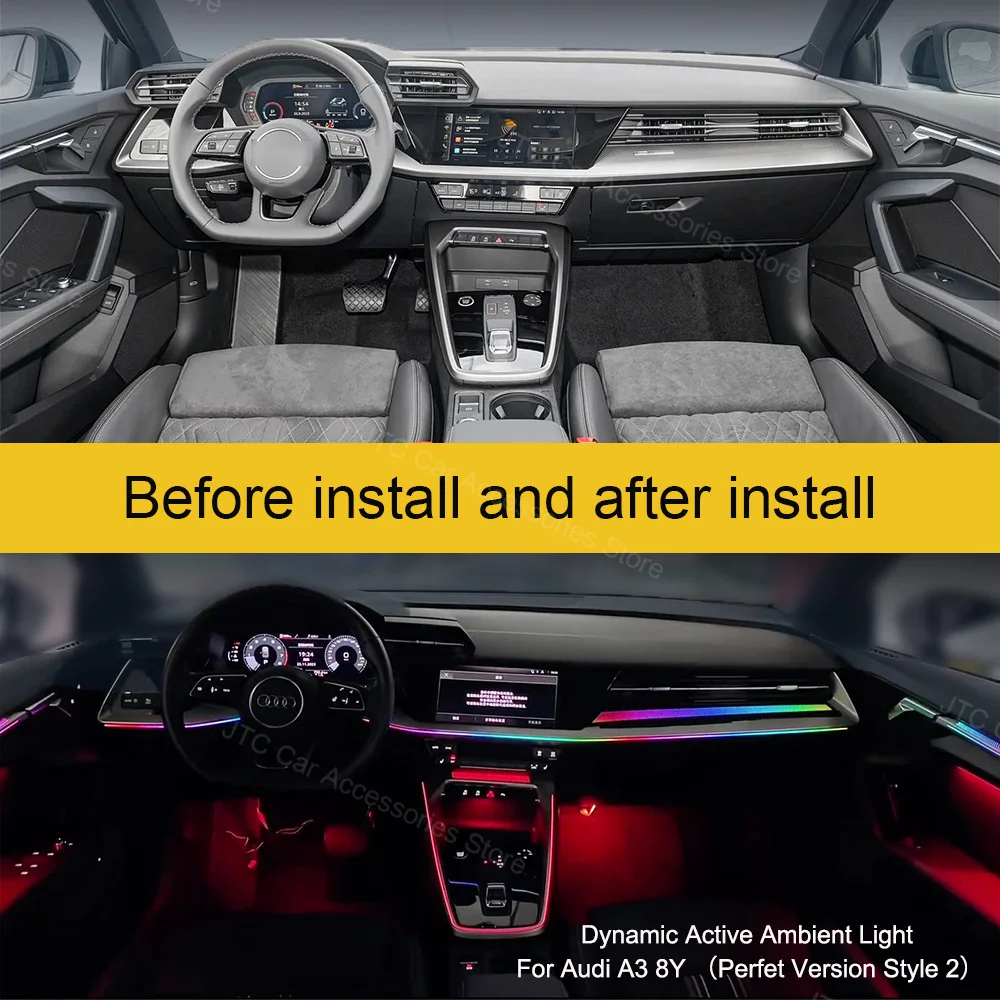 Dynamic Active Ambient Light For Audi A3 8Y S3 RS3 2021-2025 Car Indoor Decoration Atmosphere Lamp MMI Bluetooth APP Control