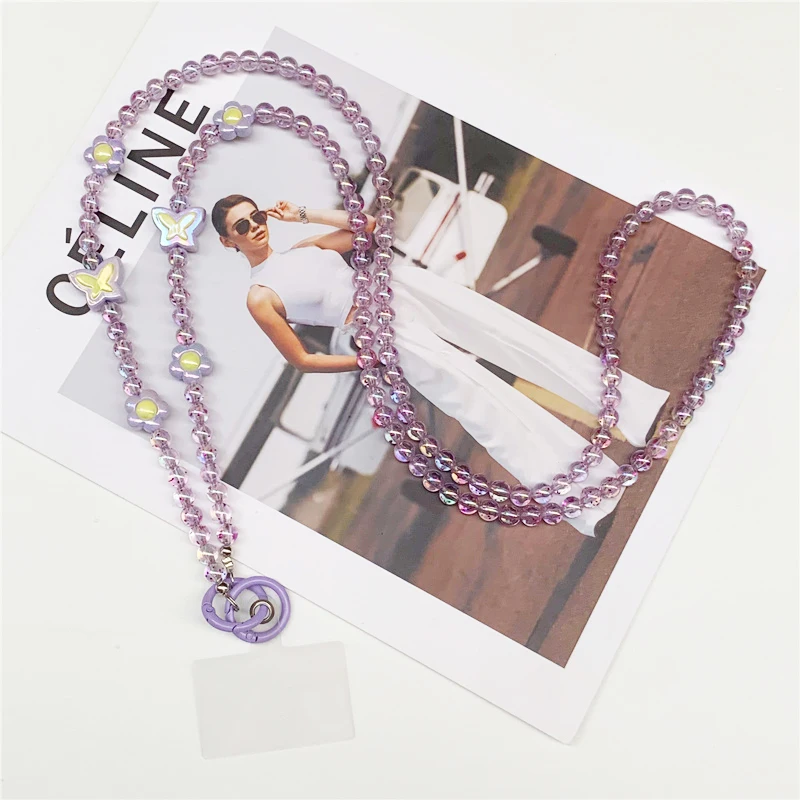 

120cm Bead String Flower Mobile Phone Hanging Chain Luxury Long Phone Chain Women Fashion Crossbody Universal Cellphone Lanyard