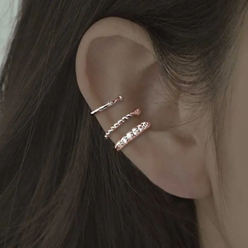 Clips d'oreille en métal pour femmes, faux piercing unique, manchette d'oreille en forme de C, bijoux en cristal, mode, cadeau de Noël, 1PC
