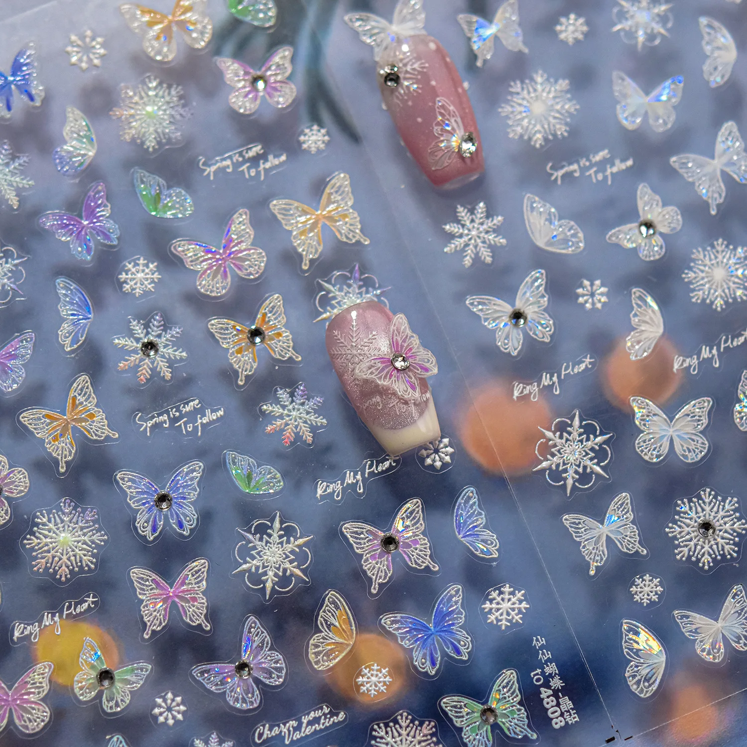 

Colourful Butterfly Delicate Anmials Adhesive Nail Art Stickers Dreamy Winter Snowflake Rhinestone Manicure Decals Nail Supplies