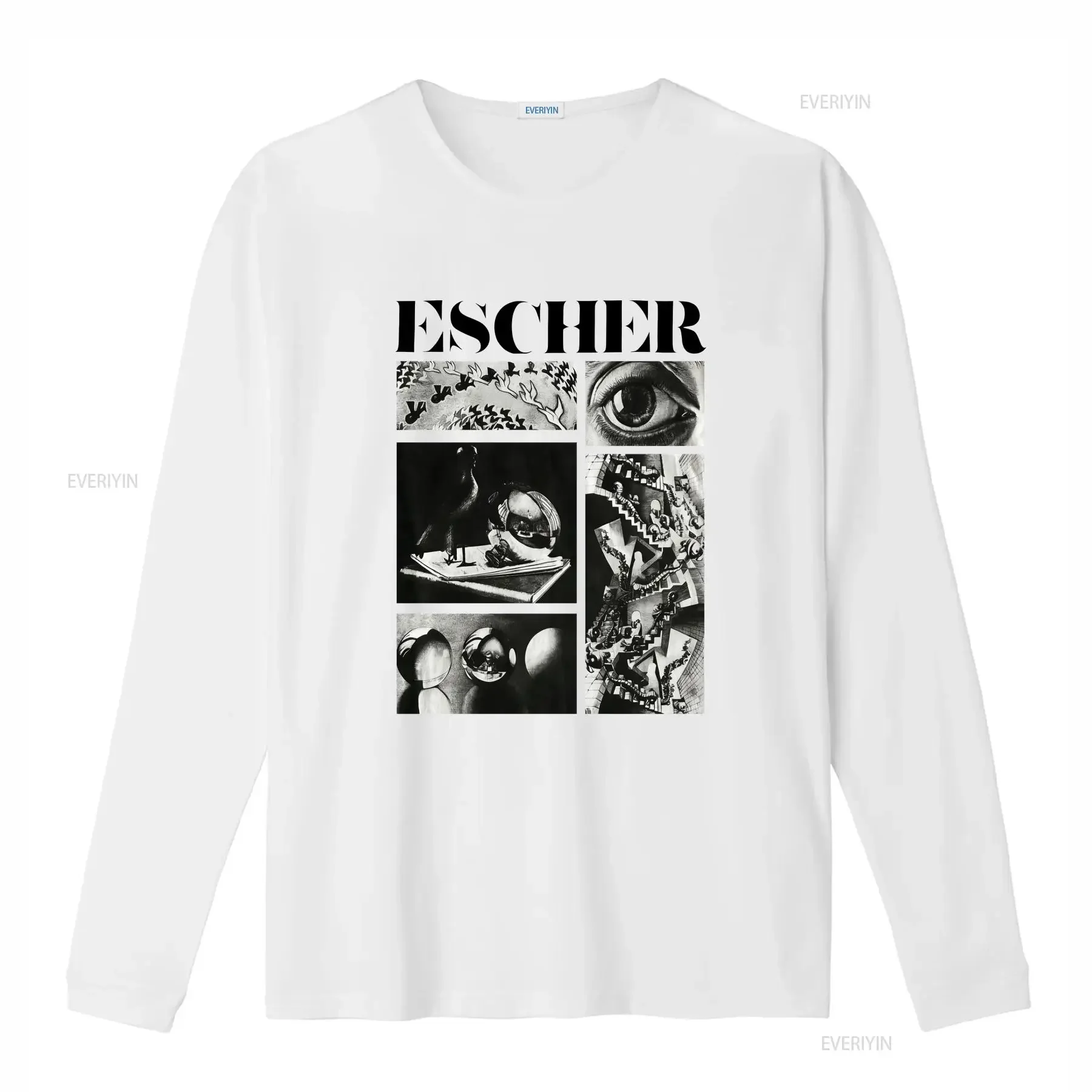 00s MC Escher L T shirt White Vintage vintage Washed Versatile designer clothes Casual Unisex Top For Everyday Wear Stylish